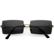 zeroUV Luxe 90s Inspired Full Rimless Metal Accent Medium Square Sunglasses D108 Sunglasses White Smoke Gold / Smoke