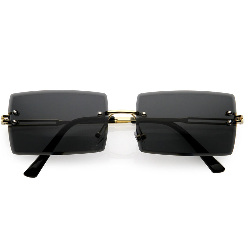zeroUV Luxe 90s Inspired Full Rimless Metal Accent Medium Square Sunglasses D108 Sunglasses White Smoke Gold / Smoke