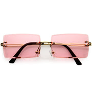 zeroUV Luxe 90s Inspired Full Rimless Metal Accent Medium Square Sunglasses D108 Sunglasses White Smoke Gold / Pink