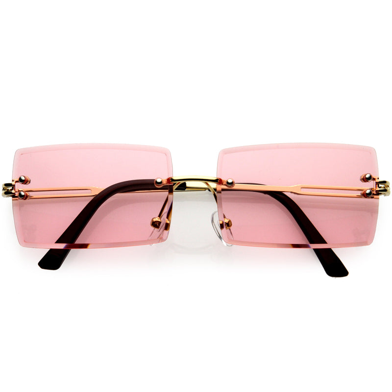 zeroUV Luxe 90s Inspired Full Rimless Metal Accent Medium Square Sunglasses D108 Sunglasses White Smoke Gold / Pink