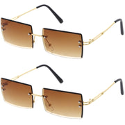 zeroUV Luxe 90s Inspired Full Rimless Metal Accent Medium Square Sunglasses D108 Sunglasses White Smoke Gold / Amber (2pack)