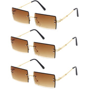 zeroUV Luxe 90s Inspired Full Rimless Metal Accent Medium Square Sunglasses D108 Sunglasses White Smoke Gold / Amber (3pack)