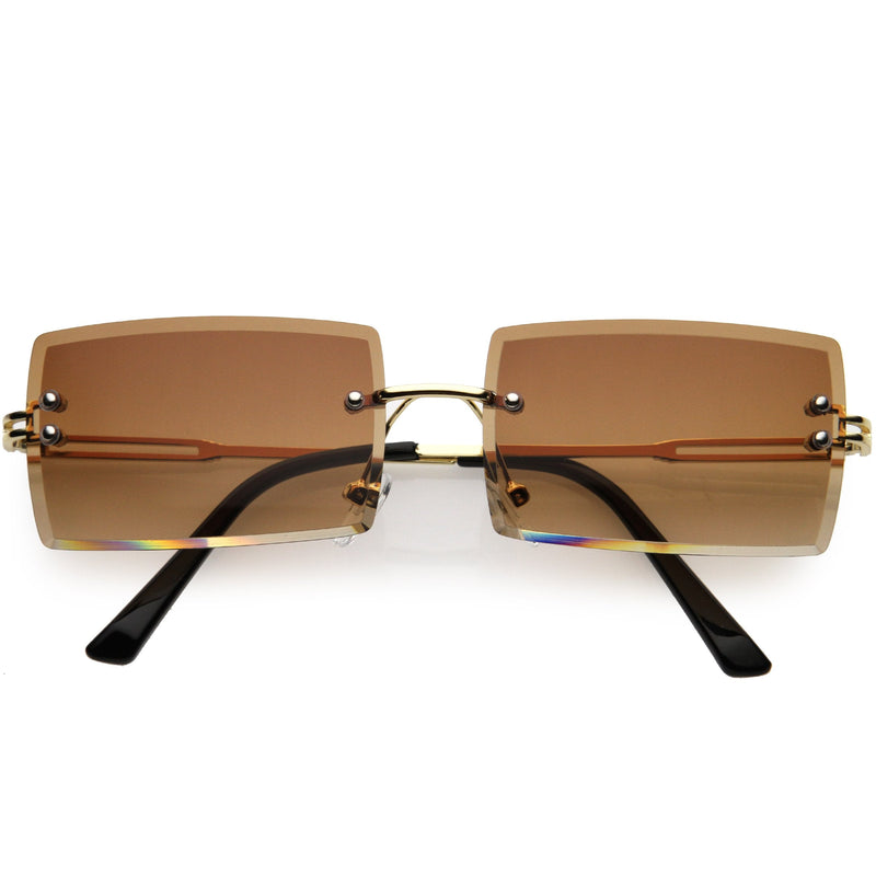 zeroUV Luxe 90s Inspired Full Rimless Metal Accent Medium Square Sunglasses D108 Sunglasses White Smoke Gold / Amber