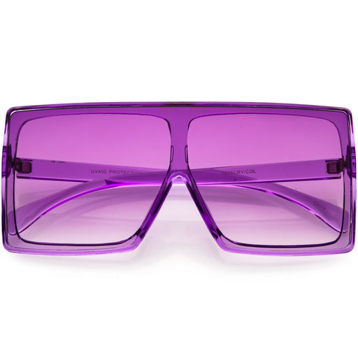 zeroUV Bold Colored Tinted Lens Translucent Flat Top Oversize Shield Sunglasses D109 Sunglasses White Smoke Purple / Purple