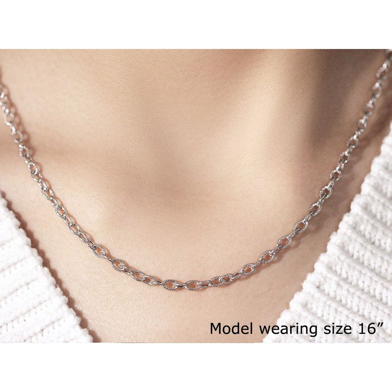 Bids.com 3.5mm 14k White Gold Pendant Chain with Textured Links Necklaces Wheat 16 / White Gold,18 / White Gold,20 / White Gold
