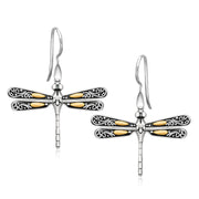 Bids.com 18k Yellow Gold and Sterling Silver Dragonfly Motif Drop Earrings Earrings White Smoke Yellow Gold & Sterling Silver