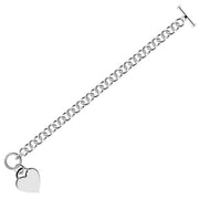 Bids.com Sterling Silver Rhodium Plated Rolo Style Heart Charmed Chain Bracelet Bracelets White Smoke 7.25 / Sterling Silver,8 / Sterling Silver