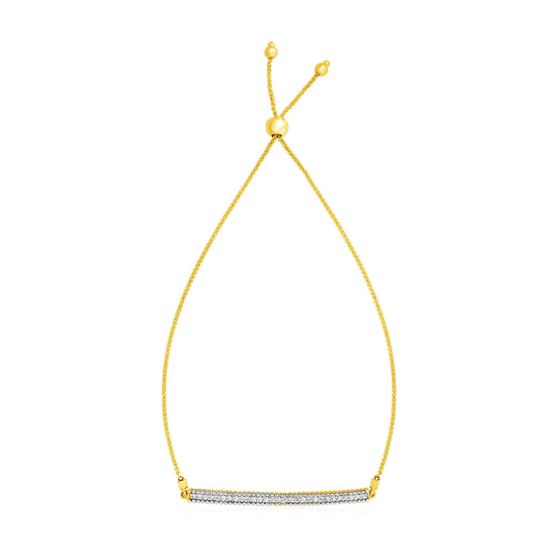 Bids.com 14k Yellow Gold Adjustable Bracelet with Textured Bar and Diamonds Bracelets White Smoke 9.25 / Yellow Gold