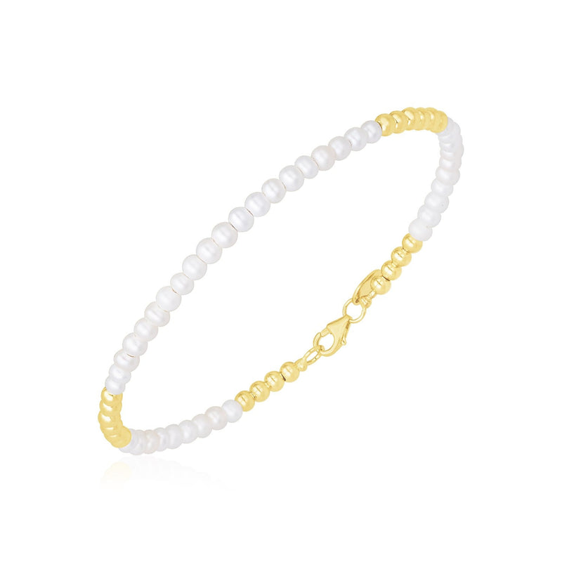 Bids.com 14k Yellow Gold High Polish Freshwater Pearl Pallina Bead Bracelet Bracelets White Smoke 7 / Yellow Gold