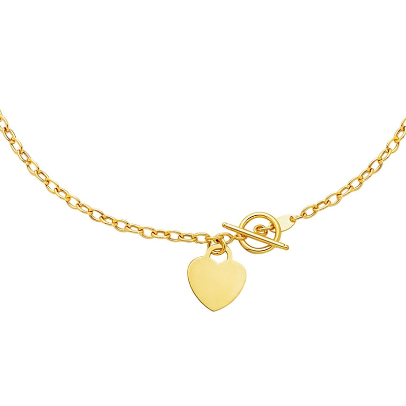 Bids.com Toggle Necklace with Heart Charm in 14k Yellow Gold Necklaces White Smoke 17 / Yellow Gold