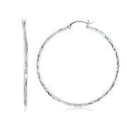 Bids.com 14k White Gold Diamond Cut Hoop Earrings (1 3/4 inch Diameter) Earrings White Smoke White Gold