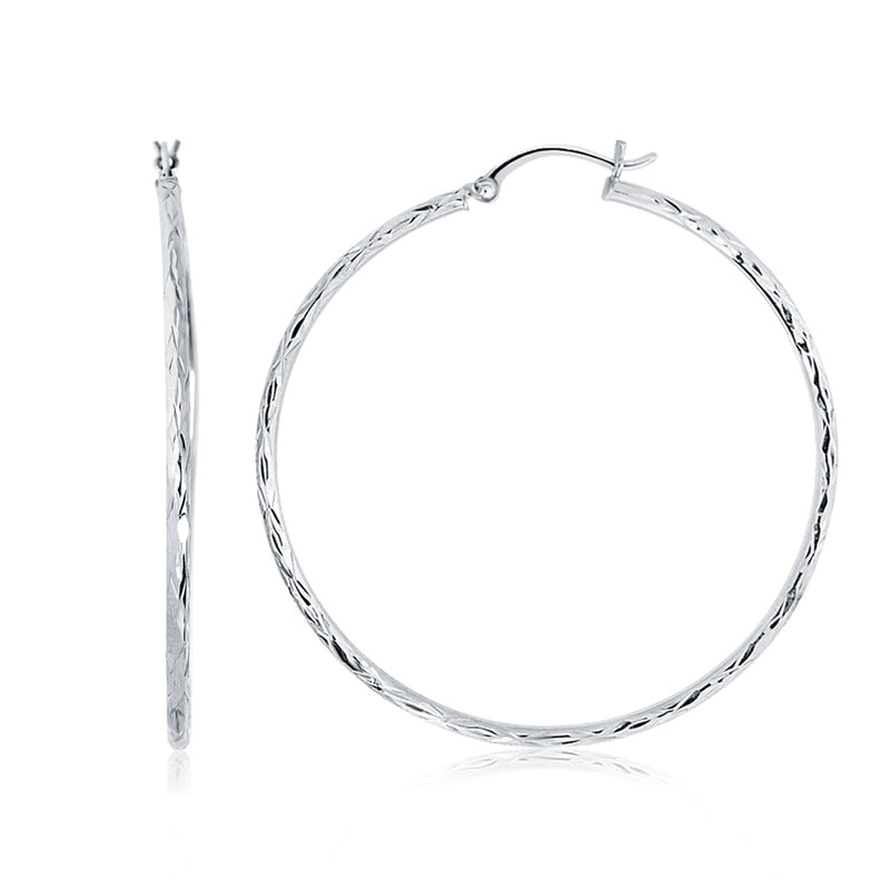 Bids.com 14k White Gold Diamond Cut Hoop Earrings (1 3/4 inch Diameter) Earrings White Smoke White Gold