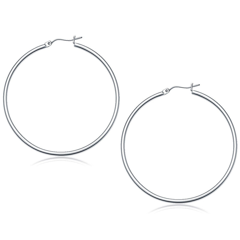 Bids.com 14k White Gold Polished Hoop Earrings (50 mm) Earrings White Smoke White Gold