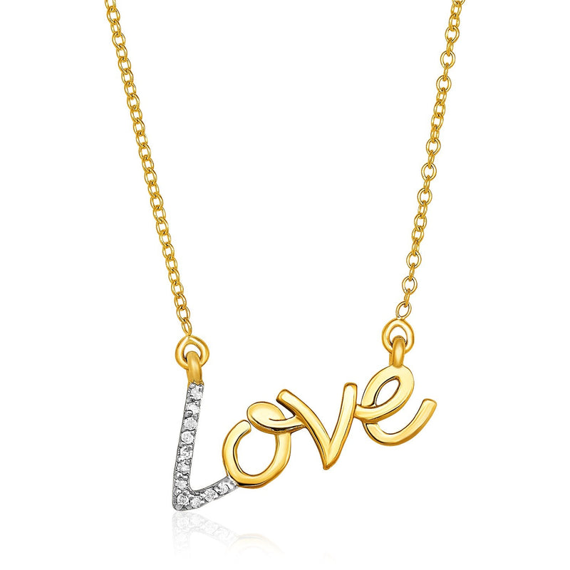 Bids.com 14k Yellow Gold 18 inch Necklace with Gold and Diamond Love Symbol Necklaces White Smoke 18 / Yellow Gold