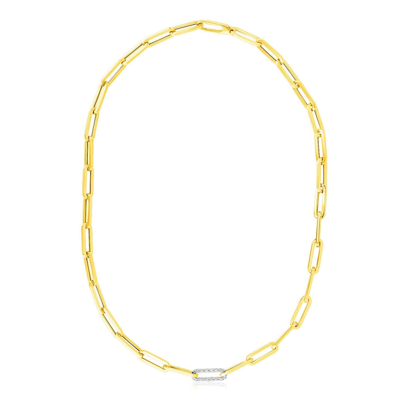 Bids.com 14k Yellow Gold Paperclip Chain Necklace with Diamond Link Necklaces White Smoke 17 / Yellow Gold