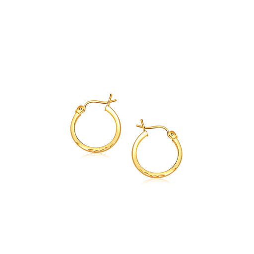 Bids.com 14k Yellow Gold Slender Hoop Earring with Diamond-Cut Finish (15mm Diameter) Earrings White Smoke Yellow Gold