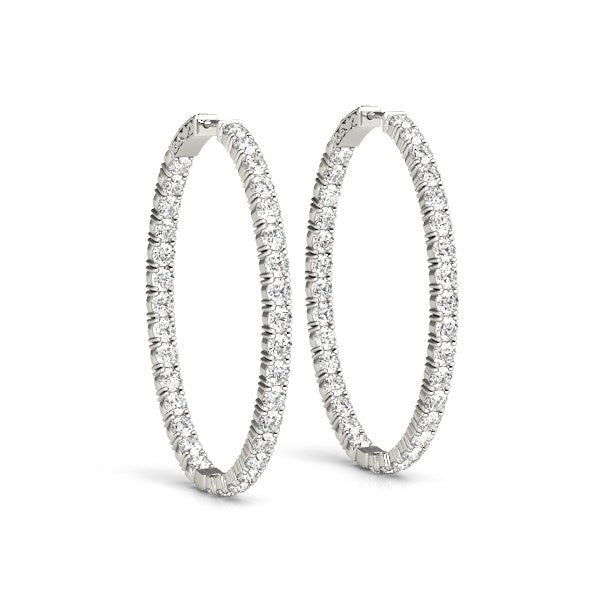 Bids.com Oval Shape Two Sided Diamond Hoop Earrings in 14k White Gold (2 cttw) Earrings White Smoke White Gold