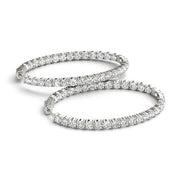 Bids.com Oval Shape Two Sided Diamond Hoop Earrings in 14k White Gold (2 cttw) Earrings White Smoke White Gold