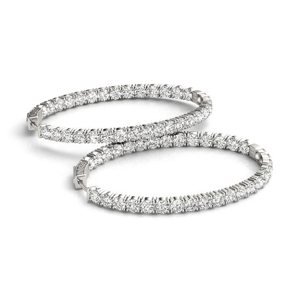 Bids.com Oval Shape Two Sided Diamond Hoop Earrings in 14k White Gold (2 cttw) Earrings White Smoke White Gold