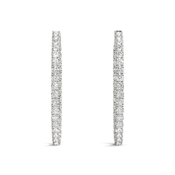 Bids.com Oval Shape Two Sided Diamond Hoop Earrings in 14k White Gold (2 cttw) Earrings White Smoke White Gold