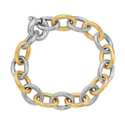 Bids.com 18k Yellow Gold and Sterling Silver Rhodium Plated Diamond Cut Chain Bracelet Bracelets White Smoke 7.75 / Yellow Gold & Sterling Silver