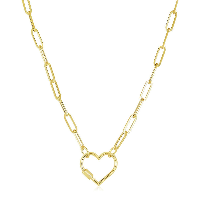 Bids.com 14k Yellow Gold Paperclip Chain Necklace with Heart Carabiner Clasp Necklaces White Smoke 18 / Yellow Gold