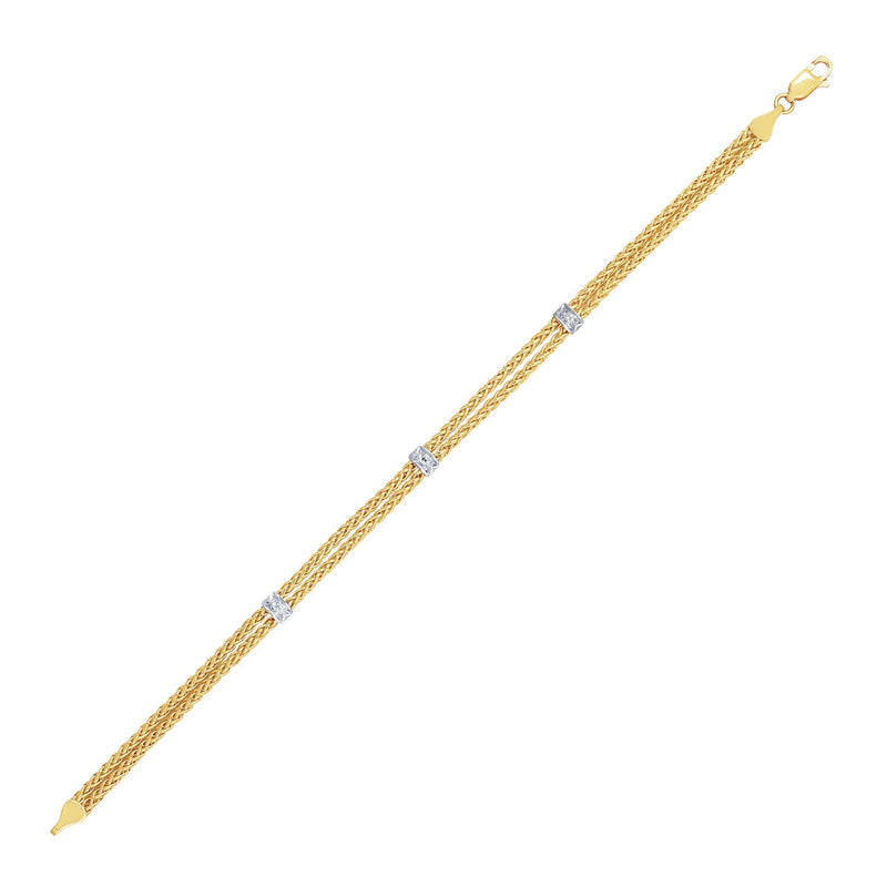 Bids.com 14k Two-Tone Gold Dual Wheat Chain Bracelet with Diamond Stations (.02 cttw) Bracelets White Smoke 7.25 / Two-Tone Gold