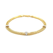 Bids.com 14k Two-Tone Gold Dual Wheat Chain Bracelet with Diamond Stations (.02 cttw) Bracelets White Smoke 7.25 / Two-Tone Gold