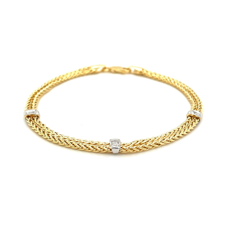 Bids.com 14k Two-Tone Gold Dual Wheat Chain Bracelet with Diamond Stations (.02 cttw) Bracelets White Smoke 7.25 / Two-Tone Gold