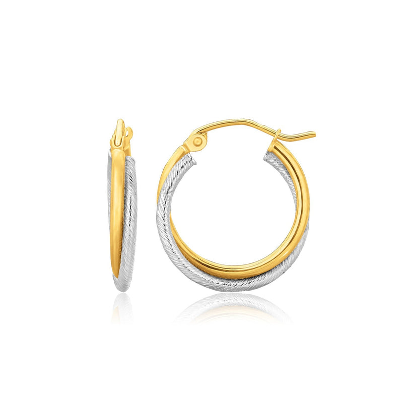 Bids.com 14k Two Tone Gold Double Polished and Textured Hoop Earrings Earrings White Smoke Two-Tone Gold