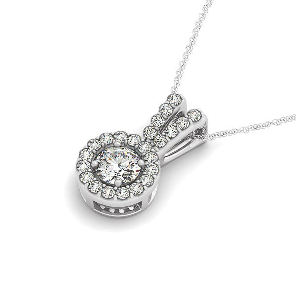 Bids.com Round Pendant with Split Bail and Diamond Halo in 14k White Gold (3/4 cttw) Necklaces White Smoke 18 / White Gold