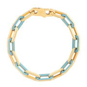 Bids.com 14k Yellow Gold Turquoise Paperclip Gem Link Bracelet (7.00 mm) Bracelets White Smoke 7.5 / Yellow Gold