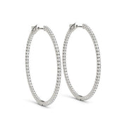 Bids.com 14k White Gold Slim Two Sided Diamond Hoop Earrings (1 1/2 cttw) Earrings White Smoke White Gold