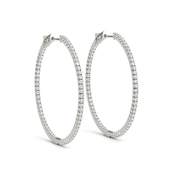 Bids.com 14k White Gold Slim Two Sided Diamond Hoop Earrings (1 1/2 cttw) Earrings White Smoke White Gold