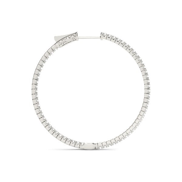 Bids.com 14k White Gold Slim Two Sided Diamond Hoop Earrings (1 1/2 cttw) Earrings White Smoke White Gold