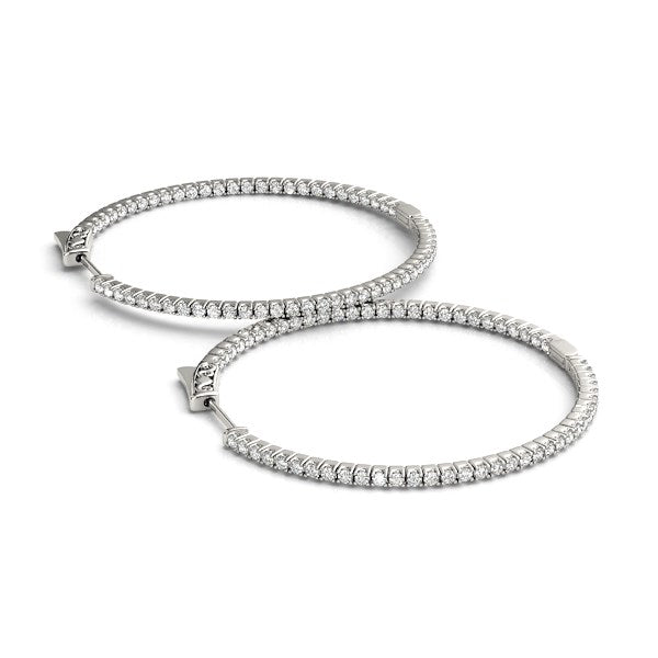 Bids.com 14k White Gold Slim Two Sided Diamond Hoop Earrings (1 1/2 cttw) Earrings White Smoke White Gold
