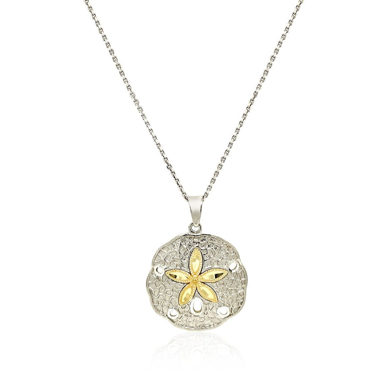 Bids.com Designer Sterling Silver and 14k Yellow Gold Sand Dollar Pendant Pendants White Smoke Yellow Gold & Sterling Silver