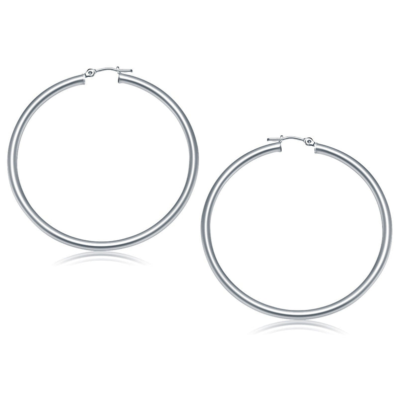 Bids.com 14k White Gold Polished Hoop Earrings (50 mm) Earrings White Smoke White Gold