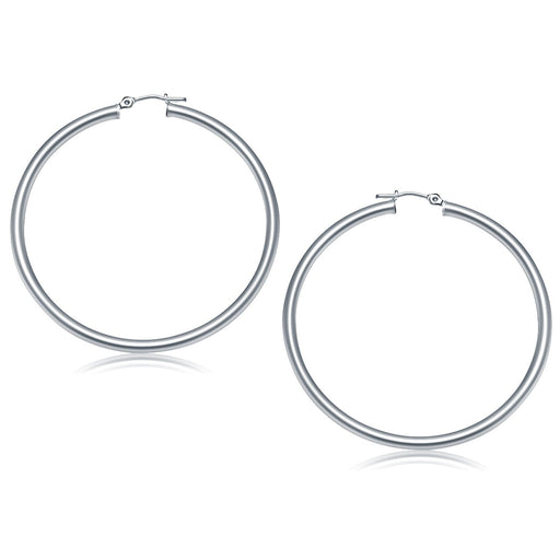 Bids.com 14k White Gold Polished Hoop Earrings (50 mm) Earrings White Smoke White Gold