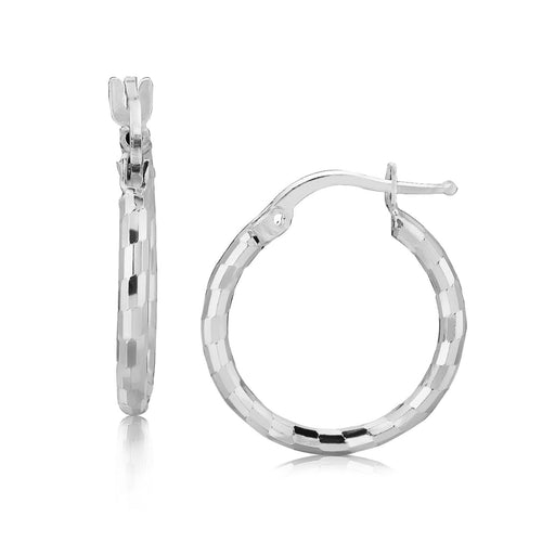 Bids.com Sterling Silver Rhodium Plated Diamond Cut Small Hoop Earrings (15mm) Earrings White Smoke Sterling Silver
