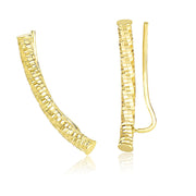 Bids.com 14k Yellow Gold Curved Tube Earrings with Diamond Cuts Earrings White Smoke Yellow Gold