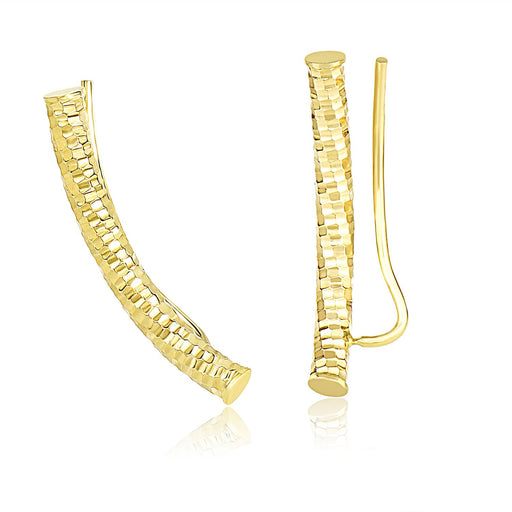 Bids.com 14k Yellow Gold Curved Tube Earrings with Diamond Cuts Earrings White Smoke Yellow Gold
