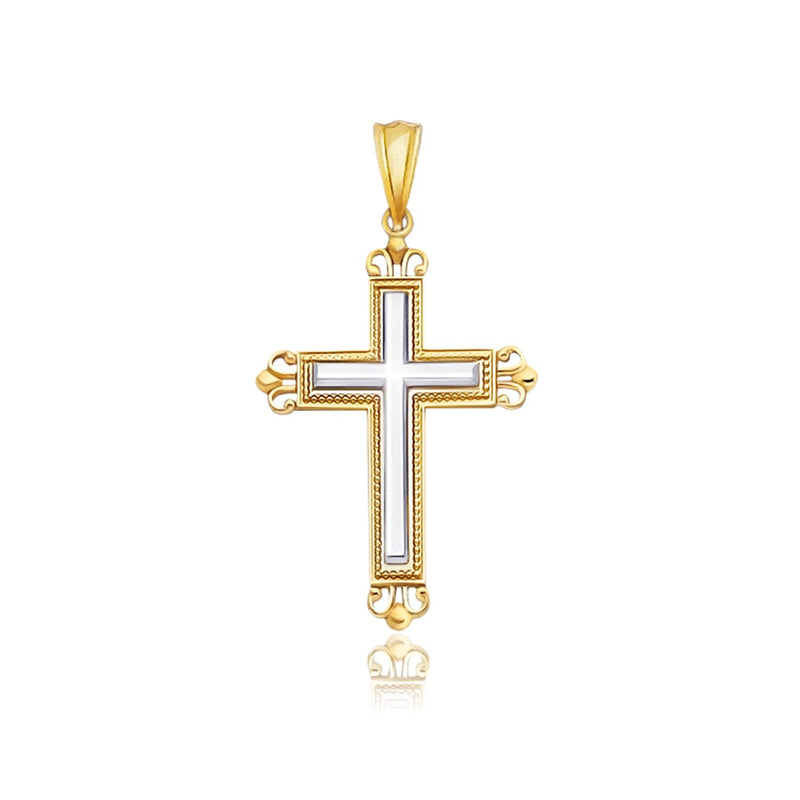 Bids.com 14k Two-Tone Gold Cross Pendant with an Ornate Budded Style Pendants White Smoke Two-Tone Gold