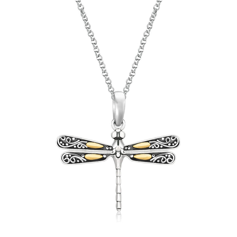 Bids.com 18k Yellow Gold and Sterling Silver Pendant in a Dragonfly Design Pendants White Smoke Yellow Gold & Sterling Silver