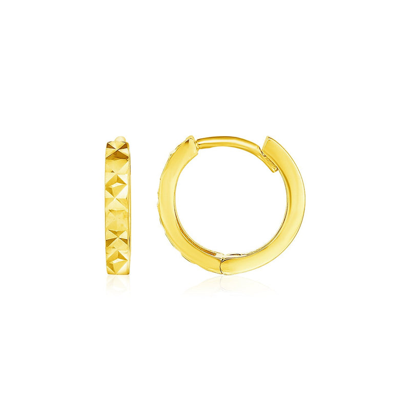 Bids.com 14k Yellow Gold Petite Round Hoop Earrings with Geometric Texture Earrings White Smoke Yellow Gold