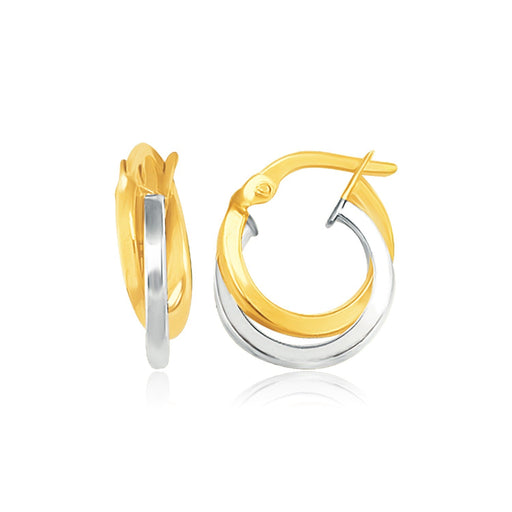 Bids.com 14k Two Tone Gold Earrings in Double Round Hoop Style Earrings White Smoke Two-Tone Gold