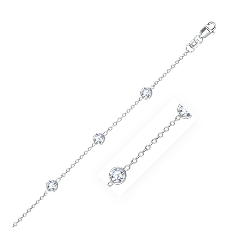 Bids.com 14k White Gold Anklet with Round White Cubic Zirconia Accessories White Smoke 10 / White Gold