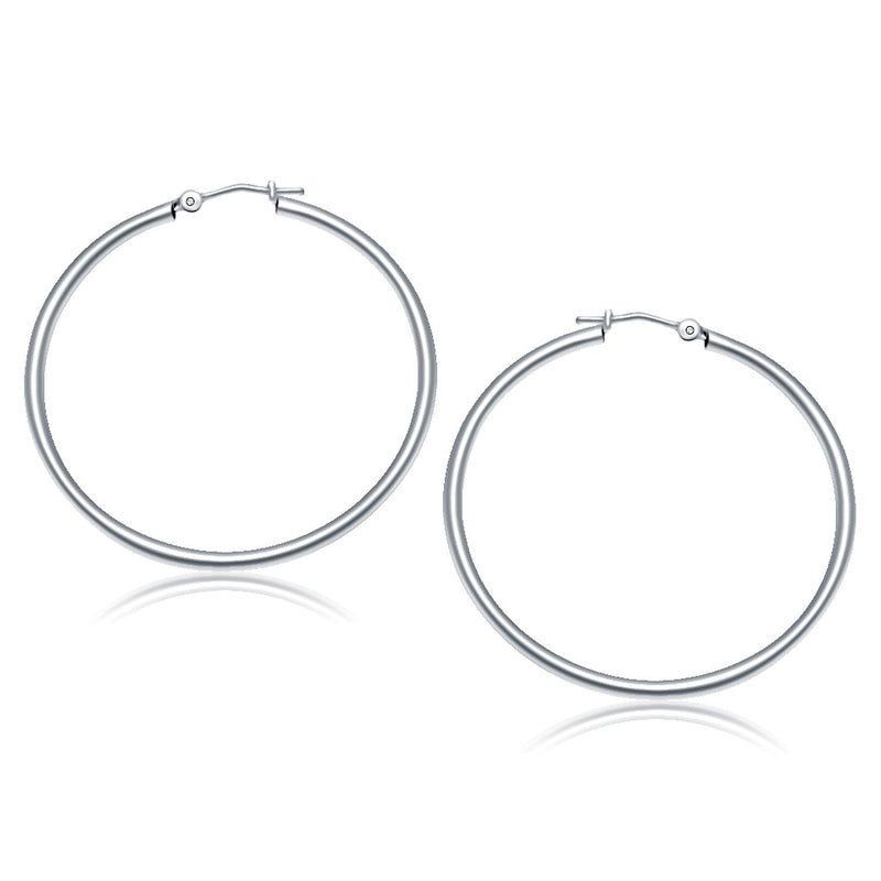 Bids.com 14k White Gold Polished Hoop Earrings (40 mm) Earrings White Smoke White Gold