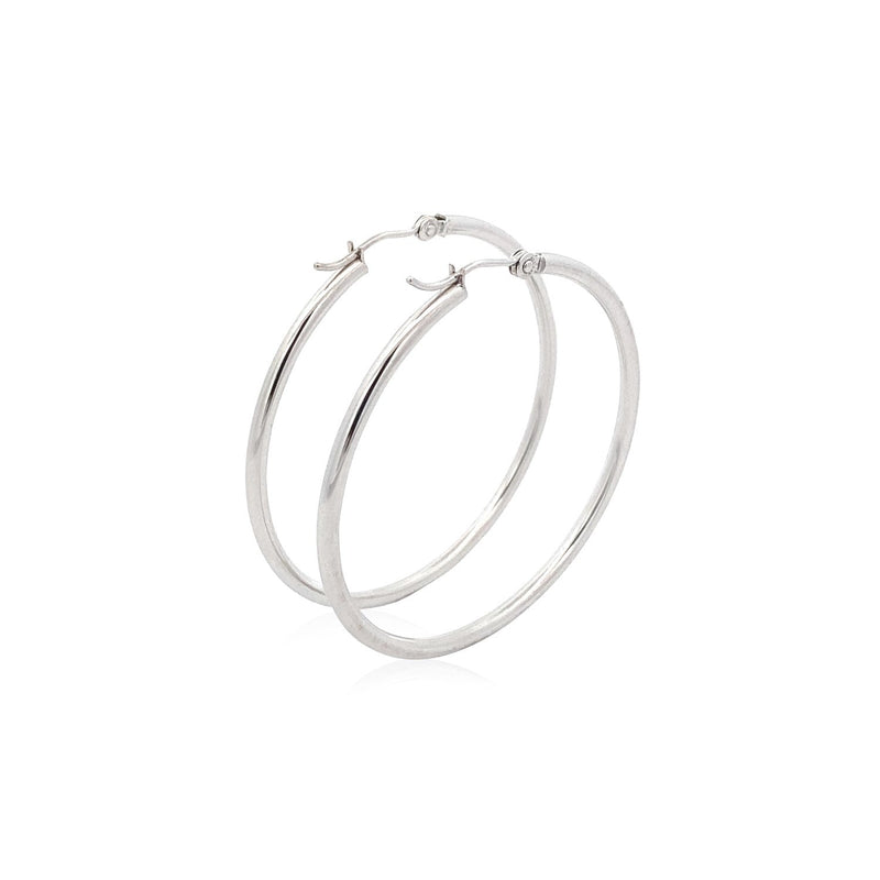 Bids.com 14k White Gold Polished Hoop Earrings (40 mm) Earrings White Smoke White Gold
