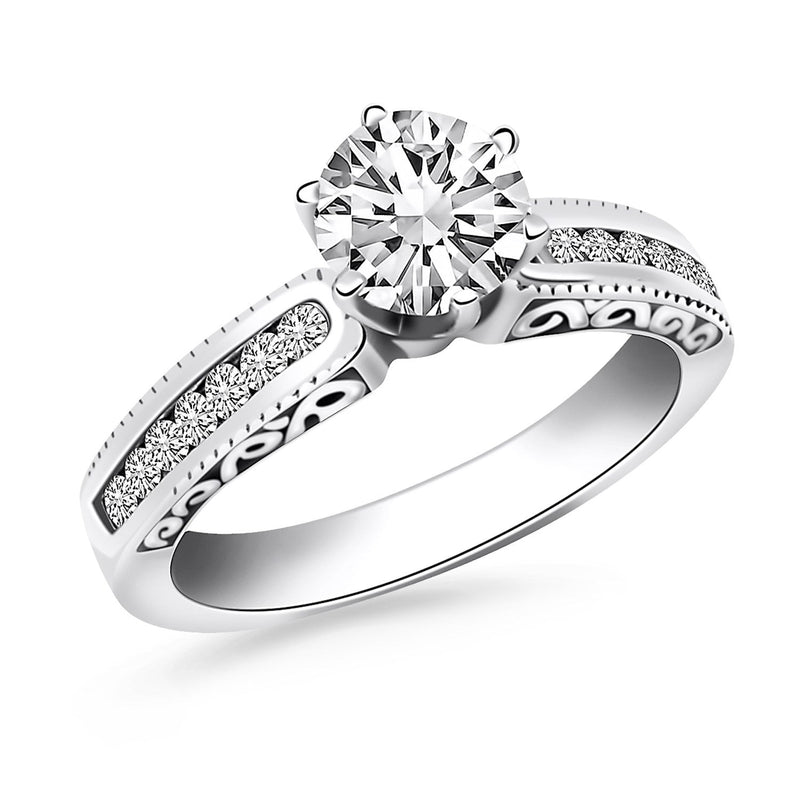 Bids.com 14k White Gold Channel Set Engagement Ring with Engraved Sides Rings White Smoke 4 / White Gold,4.5 / White Gold,5 / White Gold,5.5 / White Gold,6 / White Gold,6.5 / White Gold,7 / White Gold,7.5 / White Gold,8 / White Gold,8.5 / White Gold,9 / White Gold